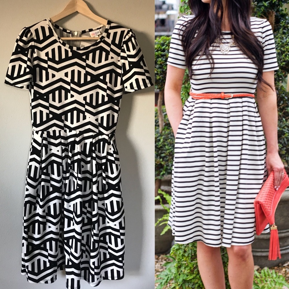 Lularoe Amelia Black and White Geometric Dress